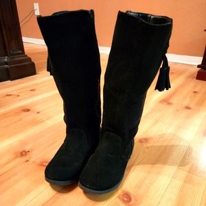 Cat & Jack Girls Black Microsuede Tall Boots sz 13